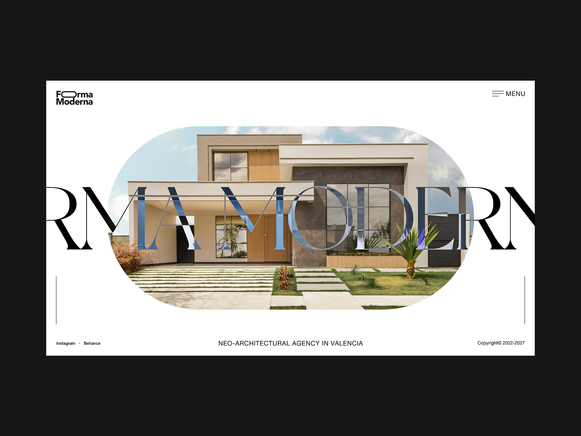 Homepage for Forma Moderna neo-architectural agency, displaying a modern house facade as a hero image.